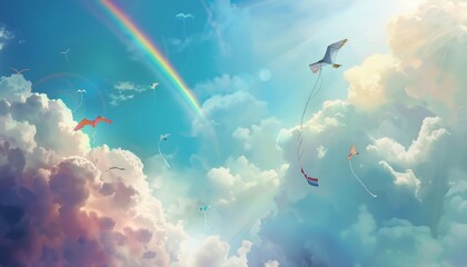 Wall Mural - Rainbow Silhouettes: A  Day of Flying Kites