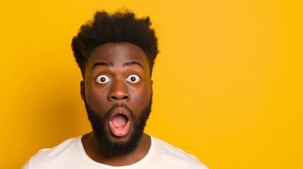 Wall Mural - A man with a beard and a surprised expression on his face. The man is wearing a white shirt and is looking at the camera. Man with a Surprised Expression
