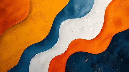 Poster - An abstract image of wavy lines in shades of orange, blue, and white. The colors are vibrant and the lines create a sense of movement and energy