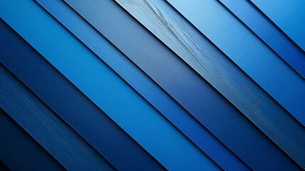 Poster - A close-up of diagonal wooden panels painted in varying shades of blue, creating a visually appealing abstract pattern
