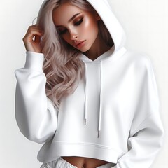 Wall Mural - A woman in a white hoodie highquality creative harmony informative harmony optimized.