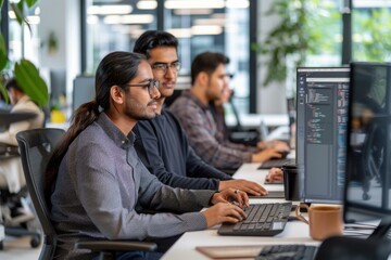 A group of software engineers working on a project. AI.