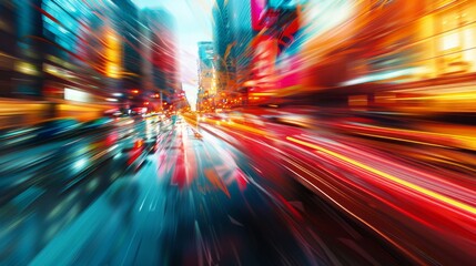 Cityscape with vibrant motion blur effects in abstract digital composition