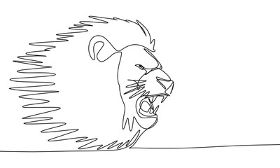 Sticker - Angry lion one line continuous. Angry lion line art. Hand drawn vector art.