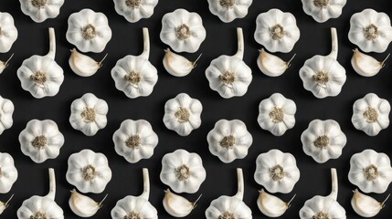Wall Mural - Elegant garlic bulbs on dark background showcasing natural patterns