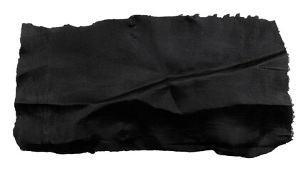 Poster - A piece of torn black satin fabric on a white background. Isolate a crumpled piece of fabric