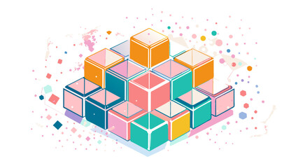 Wall Mural - Colorful Isometric Cubes with Abstract Splatter Background