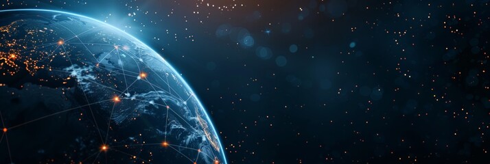 Aufkleber - Planet Earth illuminated by sunlight with visible cities and lights in outer space. Concept of global illumination and urbanization. Perfect for environmental and space exploration themes