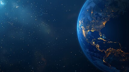 Poster - Beautiful view of the Earth from space focusing on the Americas with glowing city lights at night. A striking image that highlights the human presence on our planet. 