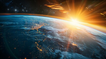 Aufkleber - Captivating sunrise over Earth from space, highlighting the North American continent with a vibrant morning light. This image symbolizes renewal and the beauty of our planet. 