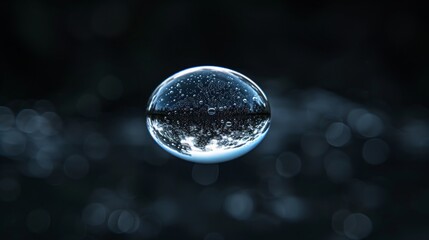 A close up of a clear bubble with many small bubbles surrounding it. Abstract background
