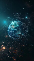 Aufkleber - Digital network around Earth highlighting global connectivity and data exchange. Represents technology, communication, and digital transformation
