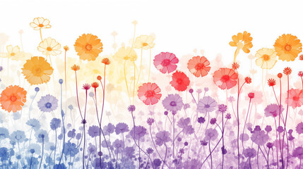 Canvas Print - A watercolor painting depicting a field of flowers in a variety of colors