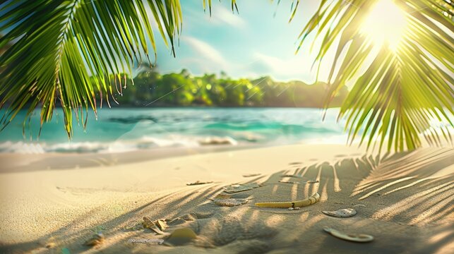 Bright sand beach sunshine background. Summertime backdrop