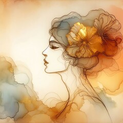 Wall Mural - An intriguing conceptual artwork created using alcohol ink that perfectly embodies a woman. 
