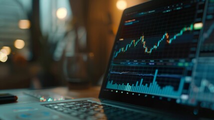 Leinwandbilder - A close-up of a laptop screen displaying real-time stock market graphs and charts, symbolizing financial analysis and investment decisions