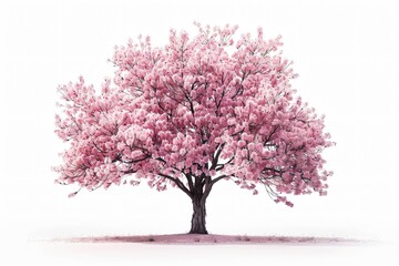 Close up tree pink flowers white background