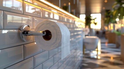 Wall Mural - Toilet paper white color closeup view in bathroom