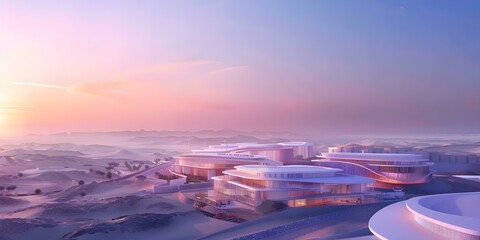 Future development plans for Neom Tabuk Saudi Arabia. Concept Smart Cities, Technology Hub, Sustainable Living, Green Energy, Tourism Expansion
