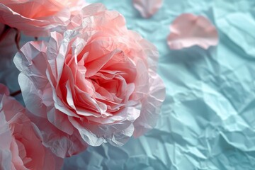 Canvas Print - Pink blooms blue backdrop paper petals