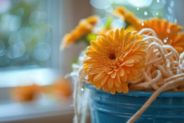 Canvas Print - A vase holds yellow flowers