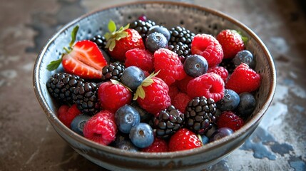 Wall Mural - A bowl of juicy and fresh mixed berries