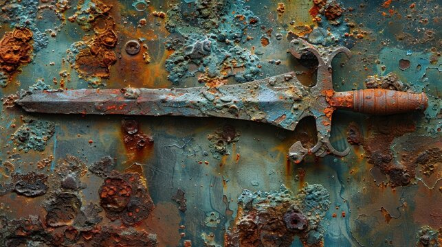 Rusty Sword On A Dark Green Background For Fantasy Or Historical Designs