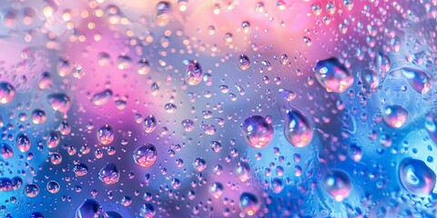 Wall Mural - The background is a combination of blue, pink and purple colours with water droplets scattered throughout.