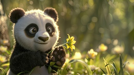 Wall Mural - panda eating bamboo