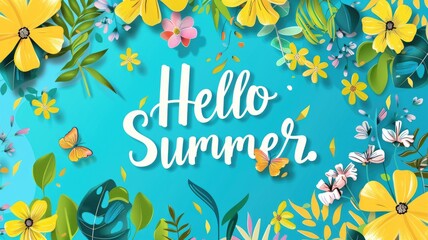 Wall Mural - Cheerful poster welcoming summer with the tagline 