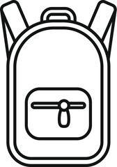 Poster - simple line drawing of a backpack featuring adjustable shoulder straps and a front pocket