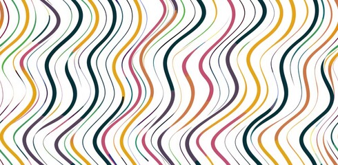 Vivid, multicolored curved lines of different widths, creating a seamless pattern over a bright white canvas