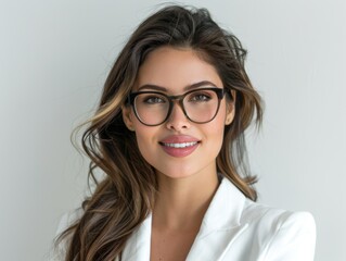 Wall Mural - Beautiful brunette woman wears stylish glasses. Women's beauty and fashion. Vision correction.