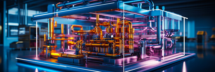 Poster - Futuristic Industrial Plant with Vibrant Piping Systems in a High-Tech Facility
