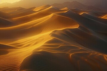 Canvas Print - Undulating dunes in the desert of time, viewed from a ground level angle with soft, golden light casting long shadows, emphasizing the timeless and tranquil beauty of the desert