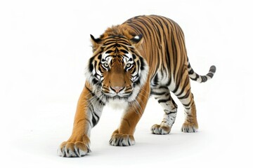 Royal tiger isolated on white background. The tiger is staring at its prey. Hunter concept.