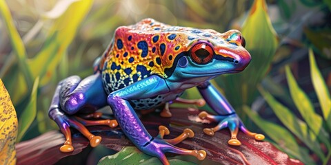 Wall Mural - Brightly Colored Frog on Leaf