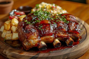 Wall Mural - Pork knuckle served on a wooden plate