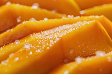Wall Mural - Close-Up of Juicy Mango Slices with Water Droplets