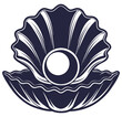 © Casoalfonso - Linocut illustration showcases a pearl resting elegantly within a scalloped sea shell, depicting marine beauty with a nautical theme, ideal for ocean inspired designs and decor