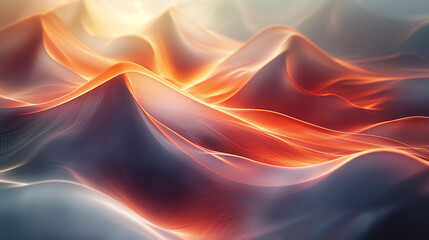 Poster - An abstract digital artwork depicting a sunrise over a series of undulating hills. The warm orange and red hues create a sense of light and energy