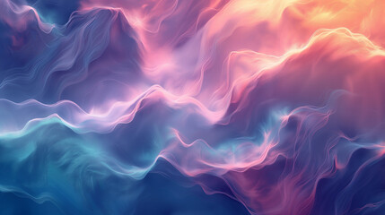 Poster - Abstract digital art depicting a swirling, dreamy landscape of soft, pastel pink, blue, and purple hues