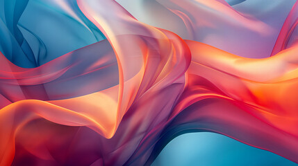 Poster - A close-up view of colorful fabric, flowing and swirling, creating an abstract design with vibrant hues of red, orange, and blue
