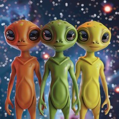 Poster - 3D cartoon aliens in space.