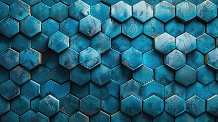 Poster - Close-up view of a textured wall composed of interconnected hexagons, offering a unique geometric pattern