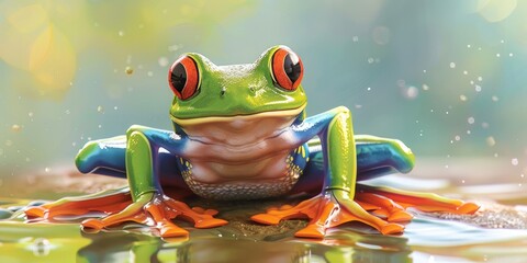 Wall Mural - Bright Red-Eyed Tree Frog in Nature