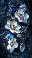 Wall Mural - A blue and white flowery design with a lot of detail