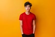 © Tuyres - Handsome Asian Male Model in Red T-shirt. Generative AI.