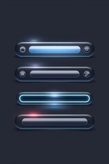 Poster - a close-up shot of three shiny buttons with a red light indicator