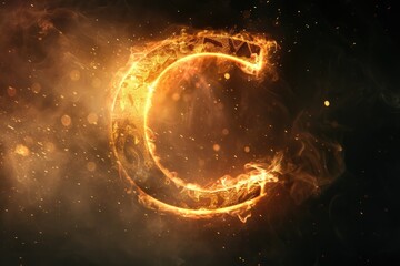 Wall Mural - A close-up shot of a burning letter C on a dark background